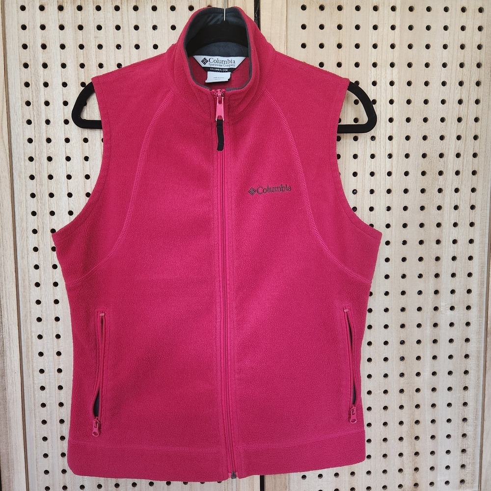 Columbia Vest Woman's Size Medium Red Fleece Zip Up Lightweight Warm